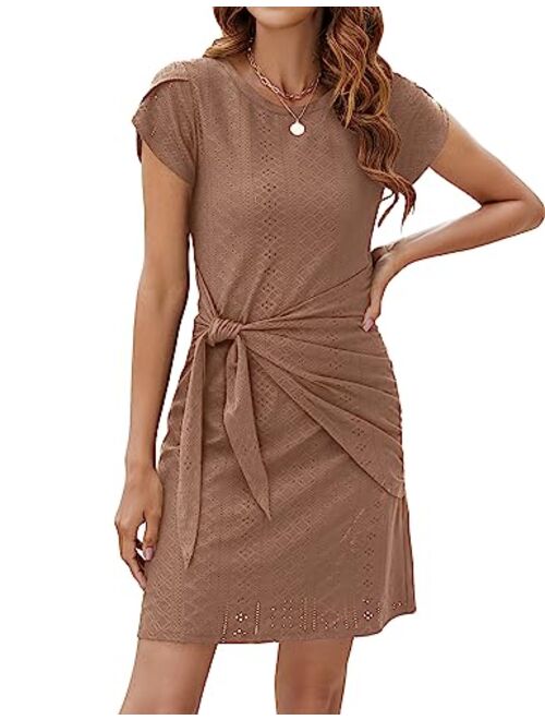 Blooming Jelly Womens Work Dresses T Shirt Dress Short Sleeve Dress Eyelet Casual Summer Dresses 2023