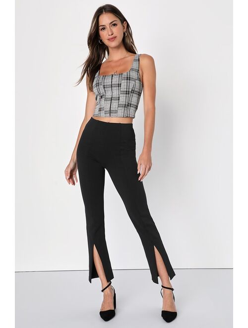 Lulus Trendy Edge Grey Plaid Cropped Corset Tank Top