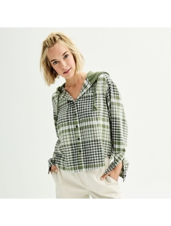 Juniors' SO Hooded Flannel Shirt