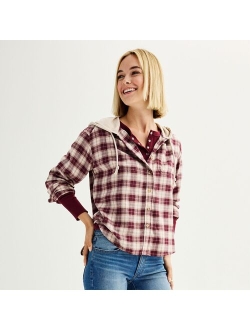 Juniors' SO Hooded Flannel Shirt