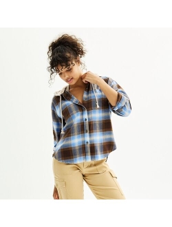 Juniors' SO Hooded Flannel Shirt