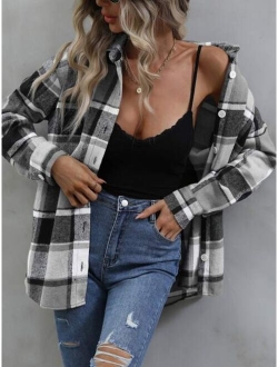 LUNE Plaid Print Button Front Blouse