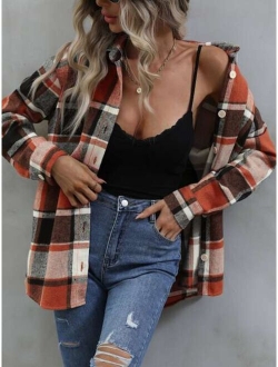 LUNE Plaid Print Button Front Blouse