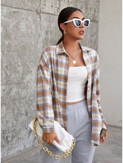 SHEINEZwear SHEIN EZwear Plaid Button-Up Long Sleeve Shirt