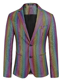 Mens Sequin Suit Jacket Shiny Disco Glitter Blazer 80s Costumes Prom Party Tuxedo