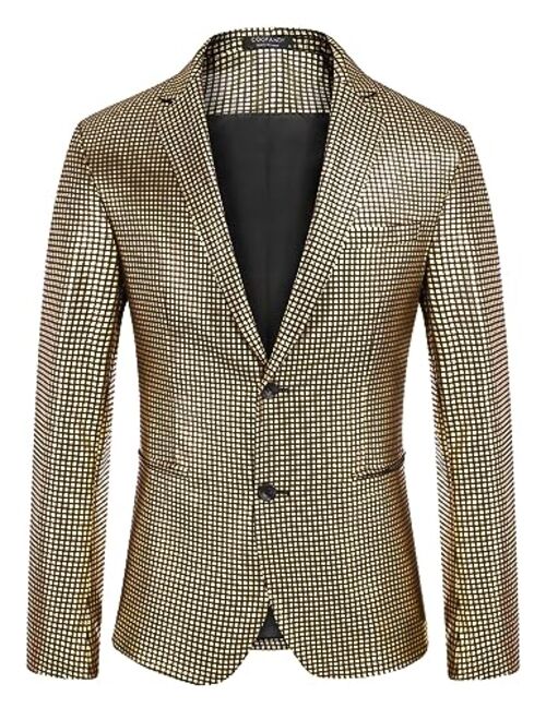 COOFANDY Mens Sequin Suit Jacket Shiny Disco Glitter Blazer 80s Costumes Prom Party Tuxedo