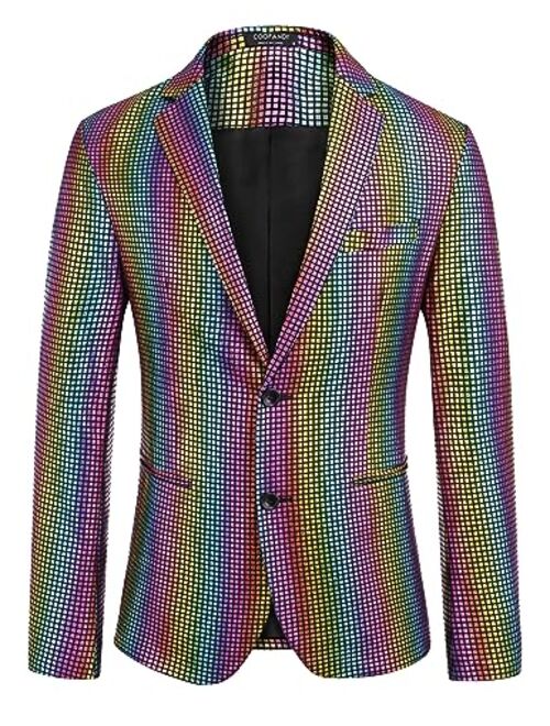 COOFANDY Mens Sequin Suit Jacket Shiny Disco Glitter Blazer 80s Costumes Prom Party Tuxedo