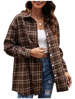 Zontroldy Plaid Flannel Shirts for Women Oversized Long Sleeve Button Down Buffalo Plaid Shirt Blouse Tops