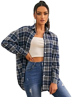 Women's Plaid Shirts Oversized Flannels Shacket Jacket