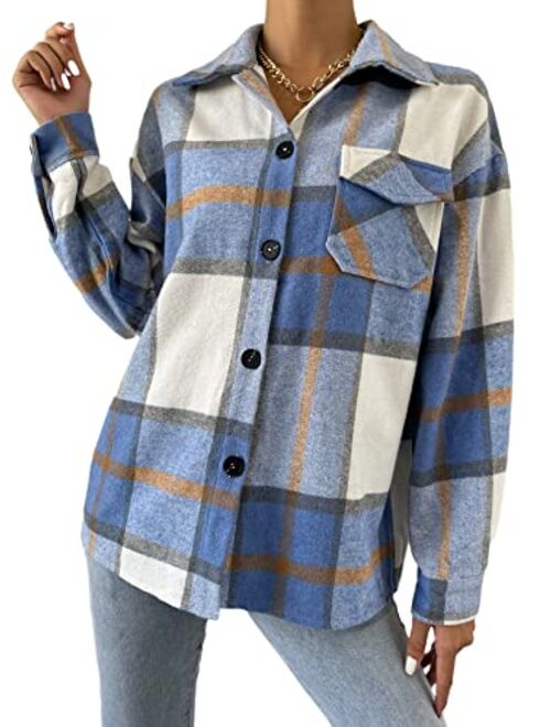 MakeMeChic Women's Plaid Shirts Oversized Flannels Shacket Jacket