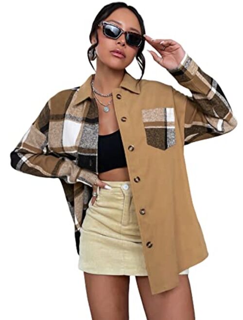 MakeMeChic Women's Plaid Shirts Oversized Flannels Shacket Jacket