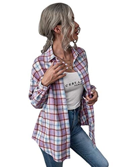 MakeMeChic Women's Plaid Shirts Oversized Flannels Shacket Jacket