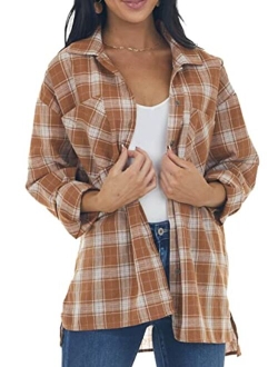 NUOREEL Womens Plaid Shirts Button Down Flannel Shirts Boyfriend Long Sleeve Shirts