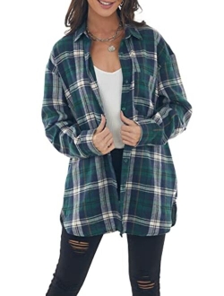 NUOREEL Womens Plaid Shirts Button Down Flannel Shirts Boyfriend Long Sleeve Shirts