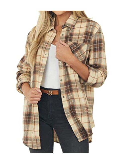 NUOREEL Womens Plaid Shirts Button Down Flannel Shirts Boyfriend Long Sleeve Shirts