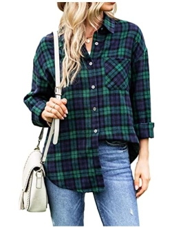 Zontroldy Womens Flannel Shirt Plaid Buffalo Long Sleeve Button Down Oversized Flannels Shirts Blouse Tops