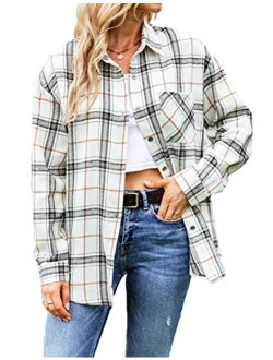 Zontroldy Womens Flannel Shirt Plaid Buffalo Long Sleeve Button Down Oversized Flannels Shirts Blouse Tops