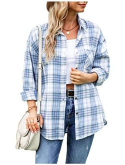 Zontroldy Womens Flannel Shirt Plaid Buffalo Long Sleeve Button Down Oversized Flannels Shirts Blouse Tops