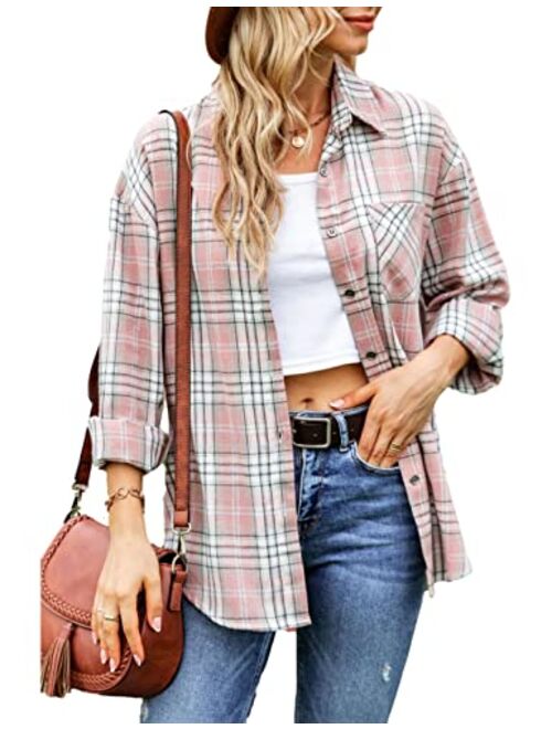 Zontroldy Womens Flannel Shirt Plaid Buffalo Long Sleeve Button Down Oversized Flannels Shirts Blouse Tops