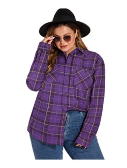 LALAGEN Womens Plus Size Plaid Flannel Shirt Casual Loose Fit Long Sleeve Button Down Shirts Blouse Tops