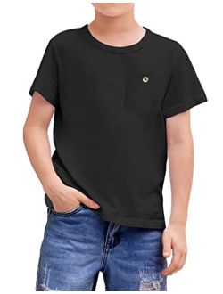 Boys Cotton Hipster Crewneck T-Shirt Solid Color Pullover Tee for Kids Tops