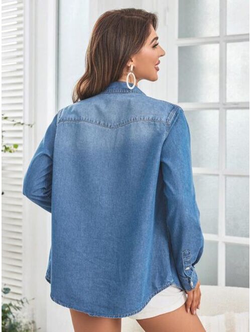 SHEIN LUNE Flap Pocket Denim Shirt