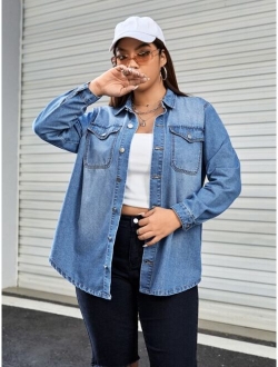 EZwear Plus Flap Pocket Denim Shirt