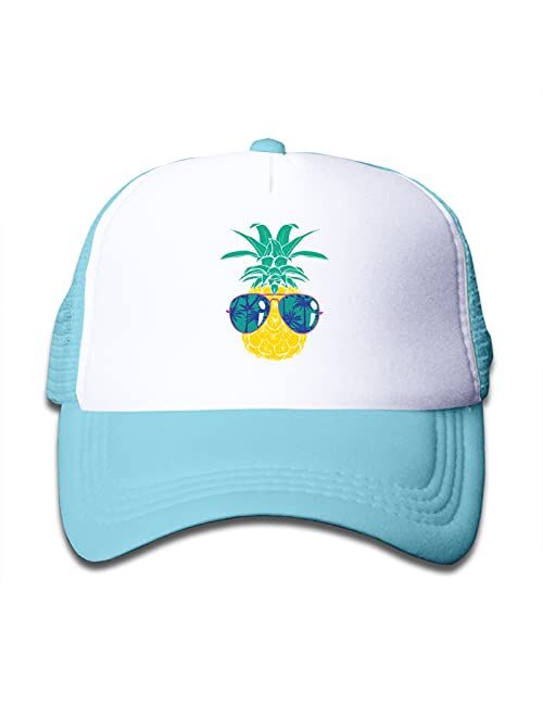 Waldeal Funny Pineapple with Glasses Trucker Mesh Hat, Adjustable Baseball Cap for Big Boy Girl