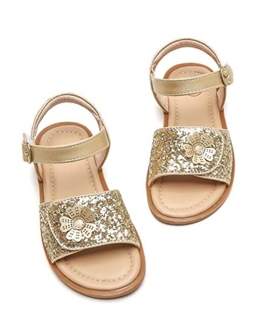 DADAWEN Girls Glitter Sandals Open Toe Cute Flower Soft Princess Flats Dress Sandals Summer Shoes for Toddler Little Kid Big Kid