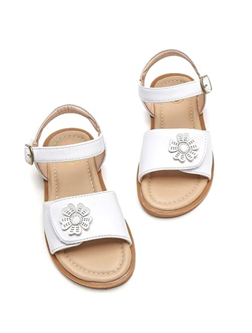 DADAWEN Girls Glitter Sandals Open Toe Cute Flower Soft Princess Flats Dress Sandals Summer Shoes for Toddler Little Kid Big Kid