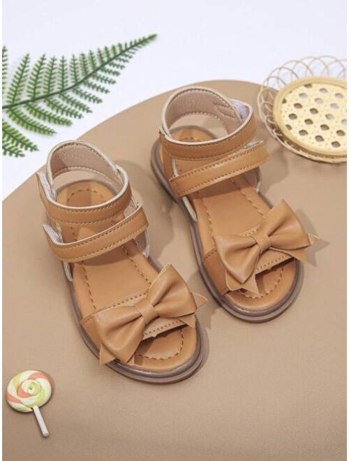 JHMOO Shoes 1pair Girls Bow Decor Ankle Strap Flat Sandals For Summer