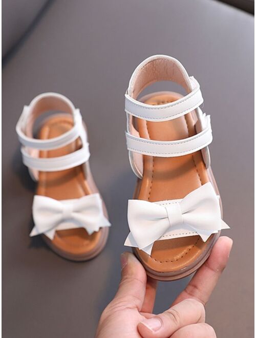 JHMOO Shoes 1pair Girls Bow Decor Ankle Strap Flat Sandals For Summer