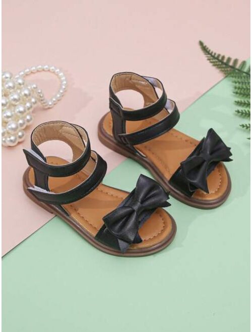 JHMOO Shoes 1pair Girls Bow Decor Ankle Strap Flat Sandals For Summer