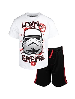 Darth Vader Stormtrooper Millenium Falcon Mesh Graphic T-Shirt and Shorts Outfit Set Little Kid to Big Kid