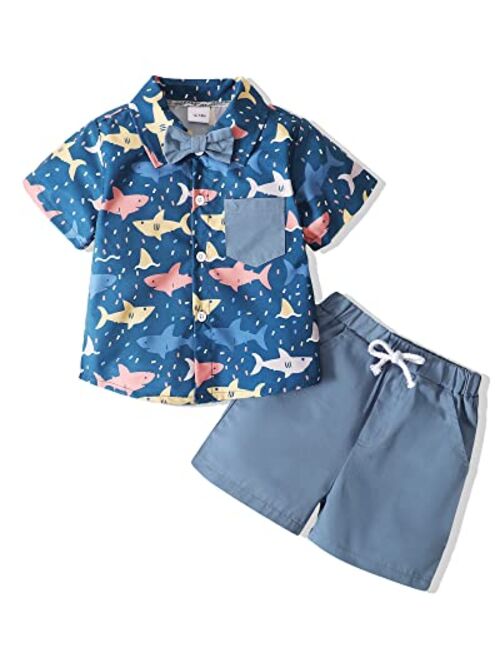 OLLUISNEO Toddler Boys Girl Clothes Dinosaur Flowers Print Short Sets Cute Baby Little Kid Summer Outfits 2t 3t 4t 5t 6t