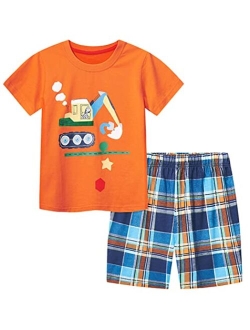 EMMEZIE Toddler Boy Clothes Set Kids Cartoon Cotton Short Sleeve T-Shirt and Short Set 2-7 Years