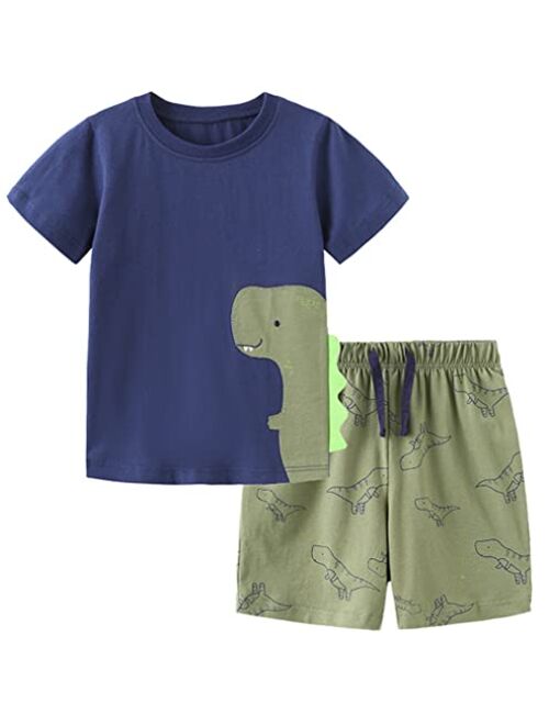 EMMEZIE Toddler Boy Clothes Set Kids Cartoon Cotton Short Sleeve T-Shirt and Short Set 2-7 Years