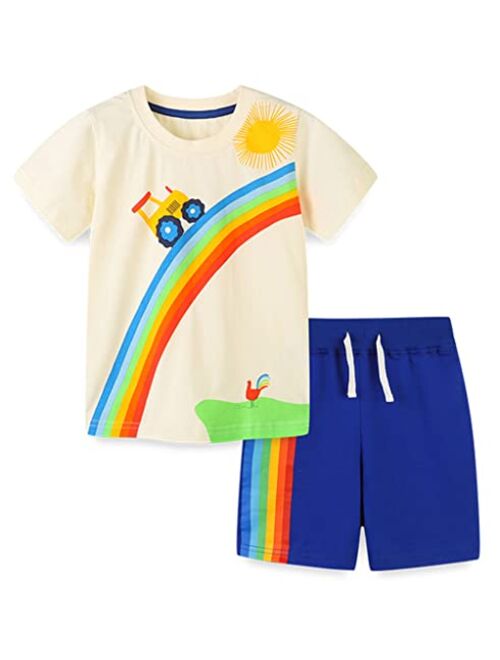 EMMEZIE Toddler Boy Clothes Set Kids Cartoon Cotton Short Sleeve T-Shirt and Short Set 2-7 Years