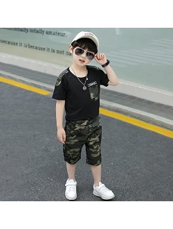 LOLANTA Boy Summer Clothes Kids Casual 2 Piece Outfit Cotton T-Shirt Camouflage Shorts Set