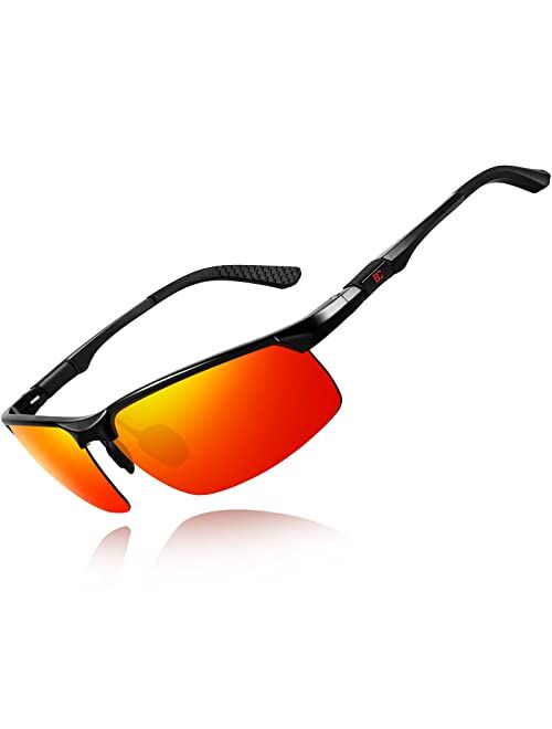 BIRCEN Mens Polarized Carbon Fiber Sunglasses UV Protection Sports Fishing Driving Sunglasses for Men Al-Mg Frame