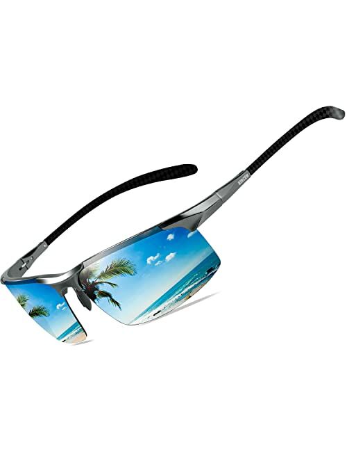 BIRCEN Mens Polarized Carbon Fiber Sunglasses UV Protection Sports Fishing Driving Sunglasses for Men Al-Mg Frame