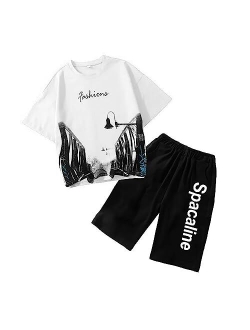 Volunboy Boys Summer Outfits Kids Short Sleeve T-shirt and Shorts Set Cartoon Print Clothing Sets