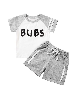 SYNPOS Toddler Sets Clothes For Boys Letter Print Clothes Short Sleeve T-Shirt Solid Color Shorts Set 2Pcs Summer Outfits