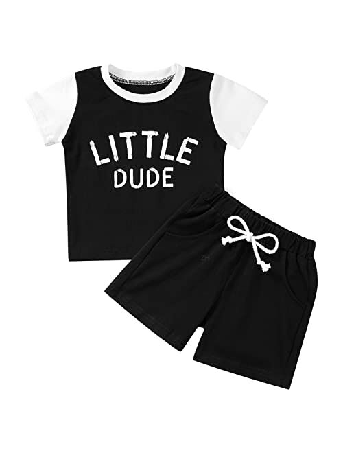 SYNPOS Toddler Sets Clothes For Boys Letter Print Clothes Short Sleeve T-Shirt Solid Color Shorts Set 2Pcs Summer Outfits