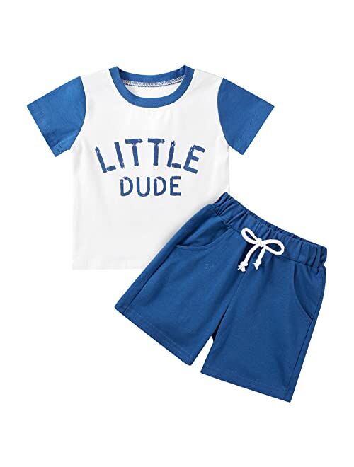 SYNPOS Toddler Sets Clothes For Boys Letter Print Clothes Short Sleeve T-Shirt Solid Color Shorts Set 2Pcs Summer Outfits