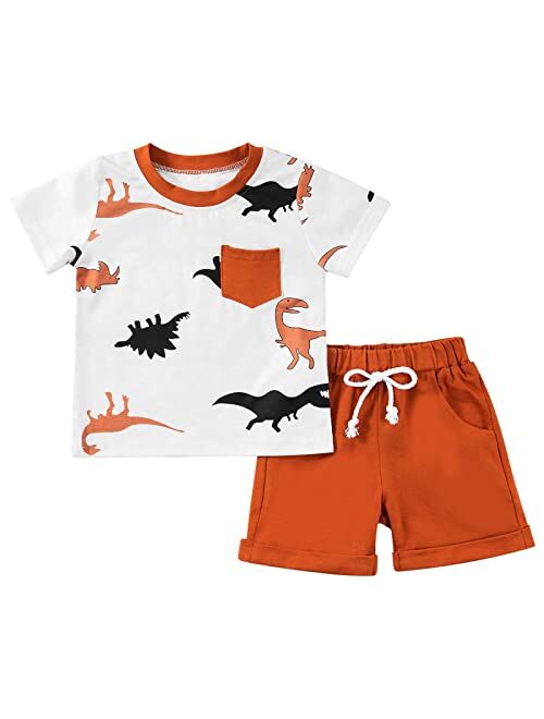 SYNPOS Toddler Sets Clothes For Boys Letter Print Clothes Short Sleeve T-Shirt Solid Color Shorts Set 2Pcs Summer Outfits