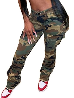 Ptorlio Women Camo Cargo Pants Camouflage Army Fatigue High Waisted Jogger Sweatpants Plus Size