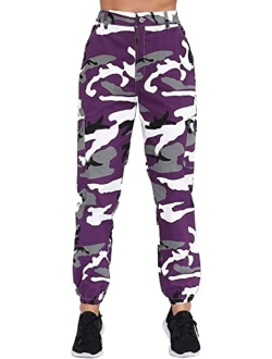 GEZOUR Women's Camo Cargo Pants Elastic High Waist Streetwear Outdoor Camouflage Multi Jogger Sweatpants with Pockets