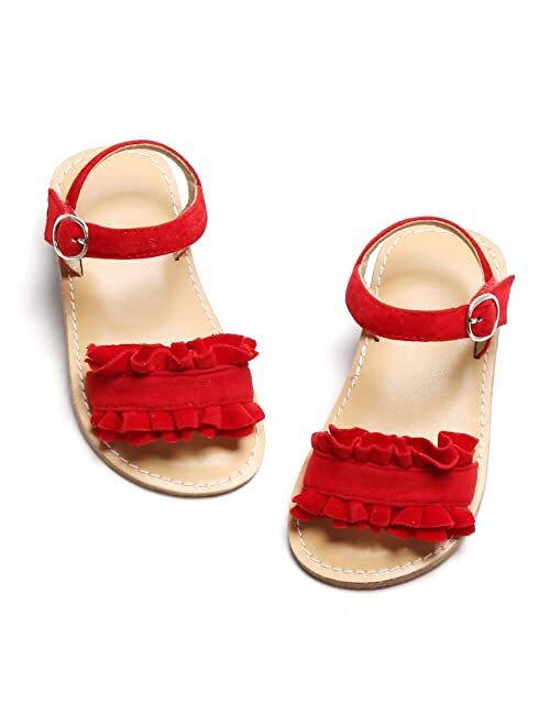 Otter MOMO Girls Sandals Open Toe Princess Flat Sandals with Ruffle Summer Sandals