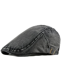 Qianuer Denim Newsboy Hats Adjustable Ivy Flat Cap Gatsby Cabbie Driving Hat for Men Women